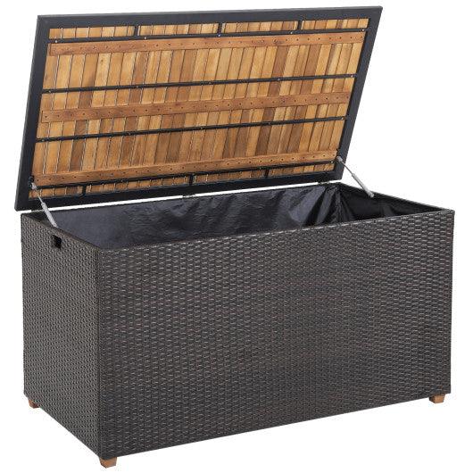 134 Gallon Rattan Storage Box with Zippered Liner and Solid Acacia Wood Top at Set Shop and Smile