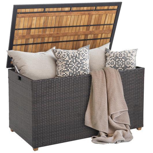 134 Gallon Rattan Storage Box with Zippered Liner and Solid Acacia Wood Top at Set Shop and Smile