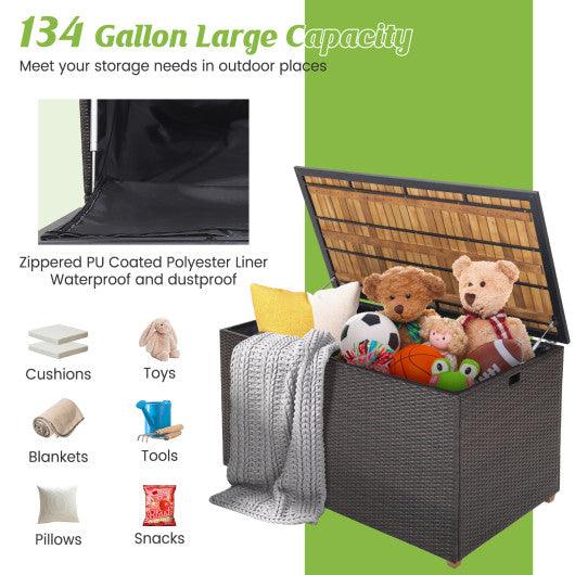 134 Gallon Rattan Storage Box with Zippered Liner and Solid Acacia Wood Top at Set Shop and Smile