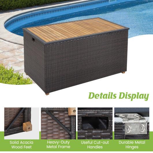 134 Gallon Rattan Storage Box with Zippered Liner and Solid Acacia Wood Top at Set Shop and Smile