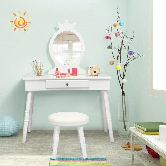 Kids Vanity Makeup Table & Chair Set Make Up Stool-White at Set Shop and Smile
