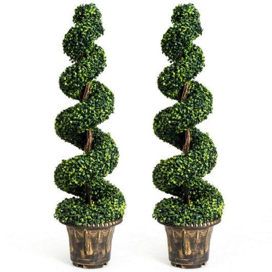 2 Pieces 4 Feet Artificial Décor Green Boxwood Spiral Tree Set at Set Shop and Smile