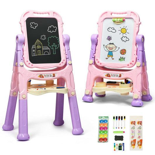 Height Adjustable Kids Art Easel Magnetic Double Sided Board-Pink at Set Shop and Smile