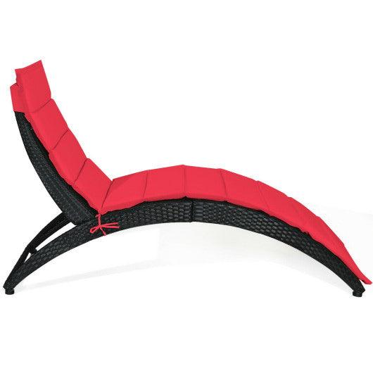 Folding Patio Rattan Portable Lounge Chair Chaise with Cushion-Red at Set Shop and Smile