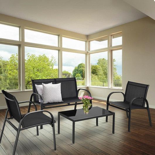 4 Pieces Patio Furniture Set with Glass Top Coffee Table-Black at Set Shop and Smile