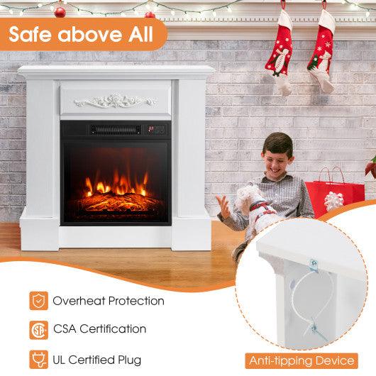 1400W TV Stand Electric Fireplace Mantel with Remote Control-White at Set Shop and Smile