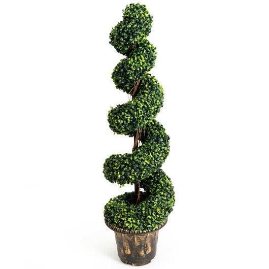 2 Pieces 4 Feet Artificial Décor Green Boxwood Spiral Tree Set at Set Shop and Smile