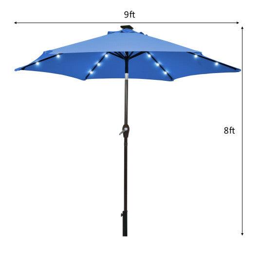 9 Feet Solar LED Lighted Patio Market Umbrella Tilt Adjustment Crank Lift-Blue at Set Shop and Smile