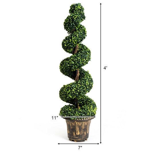 2 Pieces 4 Feet Artificial Décor Green Boxwood Spiral Tree Set at Set Shop and Smile