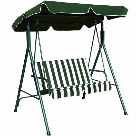 Loveseat Cushioned Patio Steel Frame Swing Glider -Green at Set Shop and Smile