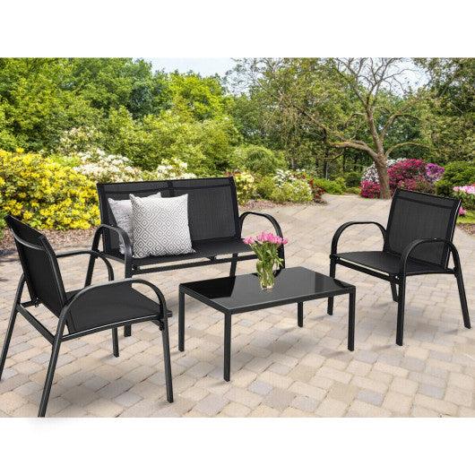 4 Pieces Patio Furniture Set with Glass Top Coffee Table-Black at Set Shop and Smile