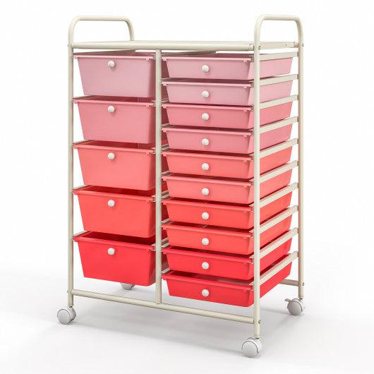 15-Drawer Utility Rolling Organizer Cart Multi-Use Storage-Pink at Set Shop and Smile