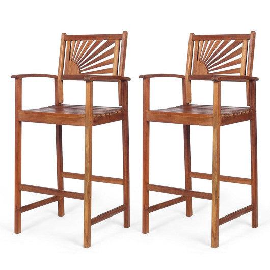 2 Pieces Outdoor Acacia Wood Bar Chairs with Sunflower Backrest and Armrests at Set Shop and Smile