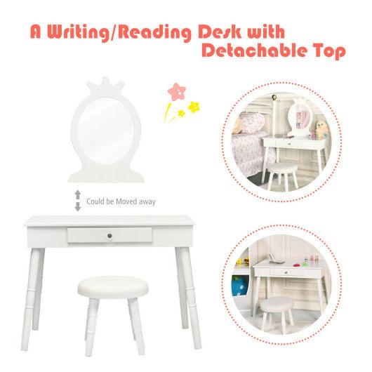 Kids Vanity Makeup Table & Chair Set Make Up Stool-White at Set Shop and Smile