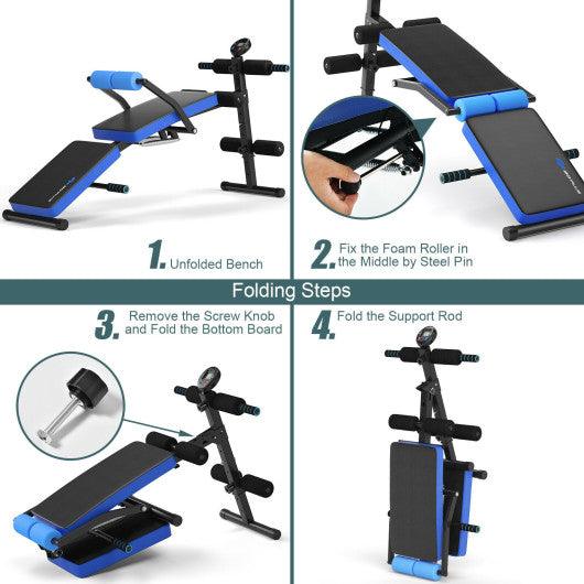 Adjustable Sit Up Bench with LCD Monitor-Blue at Set Shop and Smile