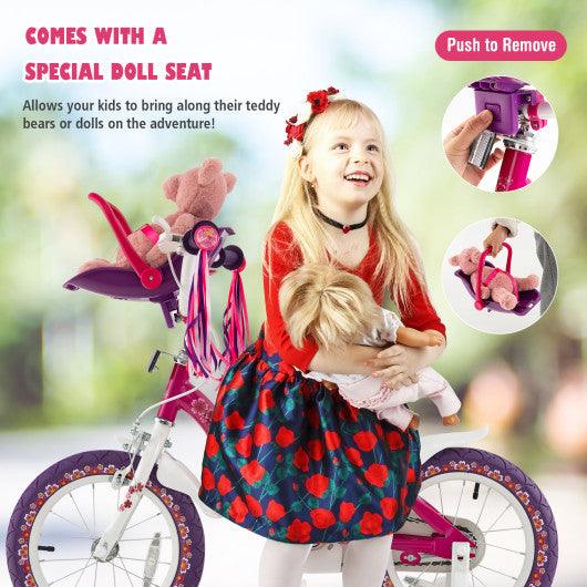 Kids Bike with Doll Seat and Removable Training Wheels-M at Set Shop and Smile