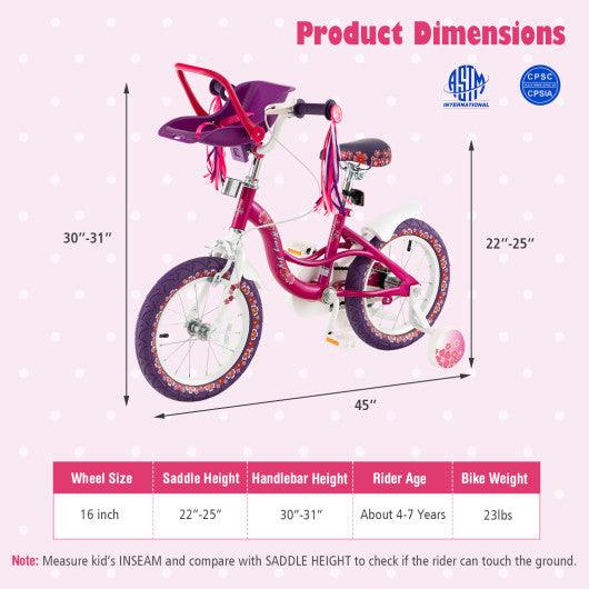 Kids Bike with Doll Seat and Removable Training Wheels-M at Set Shop and Smile