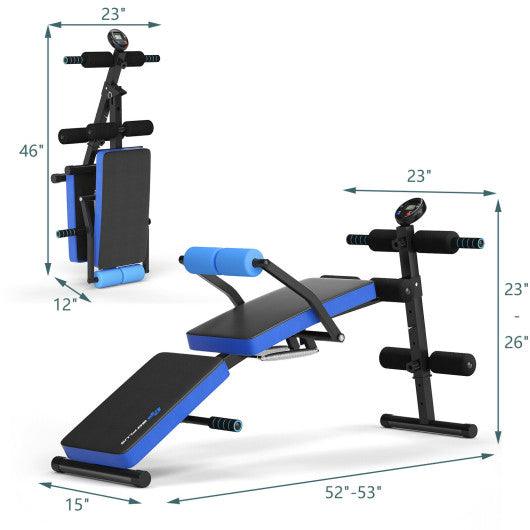 Adjustable Sit Up Bench with LCD Monitor-Blue at Set Shop and Smile