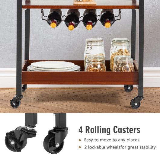 3 Tiers Kitchen Island Serving Bar Cart with Glasses Holder and Wine Bottle Rack at Set Shop and Smile