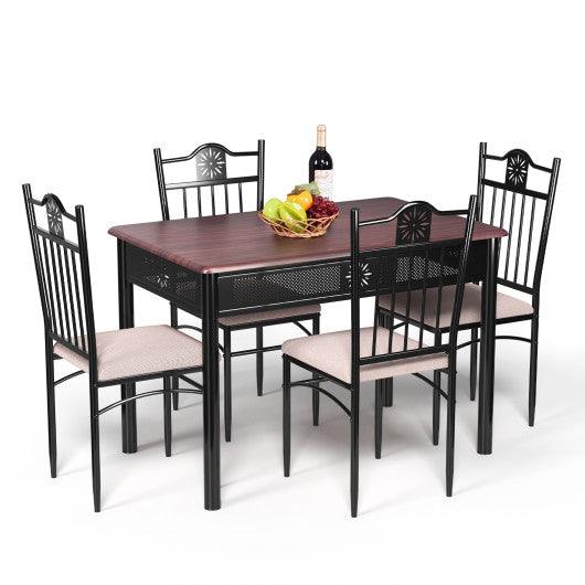 5 Pcs Dining Set Wood Metal Table and 4 Chairs with Cushions at Set Shop and Smile