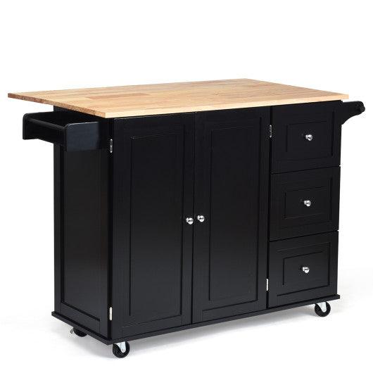 Kitchen Island Trolley Cart Wood with Drop-Leaf Tabletop and Storage Cabinet-Black at Set Shop and Smile