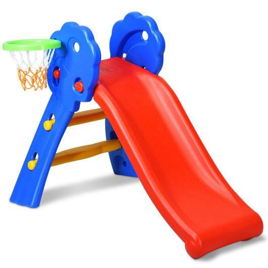 2 Step Indoors Kids Plastic Folding Slide with Basketball Hoop at Set Shop and Smile