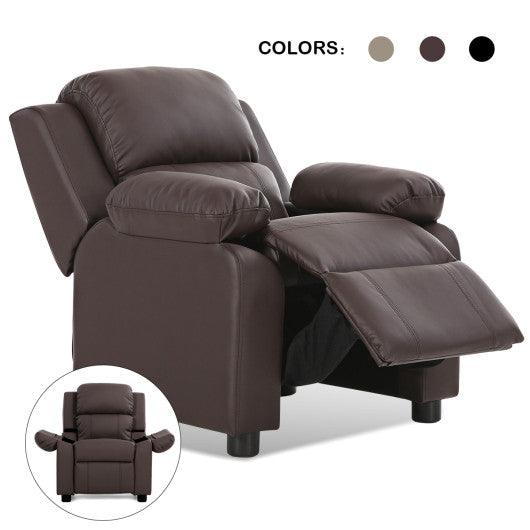 Deluxe Kids Armchair Recliner Headrest Sofa w/ Storage Arms-Brown at Set Shop and Smile