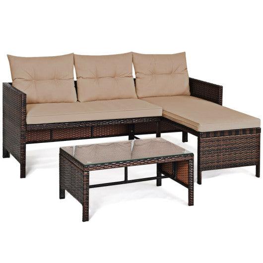 3 Pieces Patio Wicker Rattan Sofa Set-Beige at Set Shop and Smile