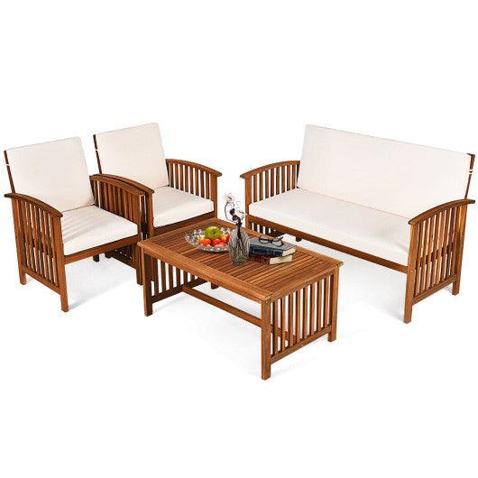 4 Pieces Patio Solid Wood Furniture Set-Beige at Set Shop and Smile