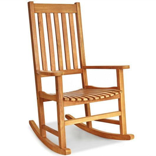 Indoor Outdoor Wooden High Back Rocking Chair-Natural at Set Shop and Smile