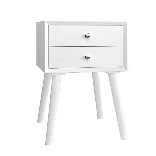 Wooden Nightstand Mid-Century End Side Table with 2 Storage Drawers-White at Set Shop and Smile