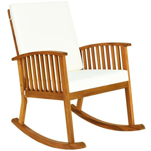 Outdoor Acacia Wood Rocking Chair with Detachable Washable Cushions at Set Shop and Smile