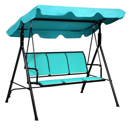 Outdoor Patio 3 Person Porch Swing Bench Chair with Canopy-Blue at Set Shop and Smile