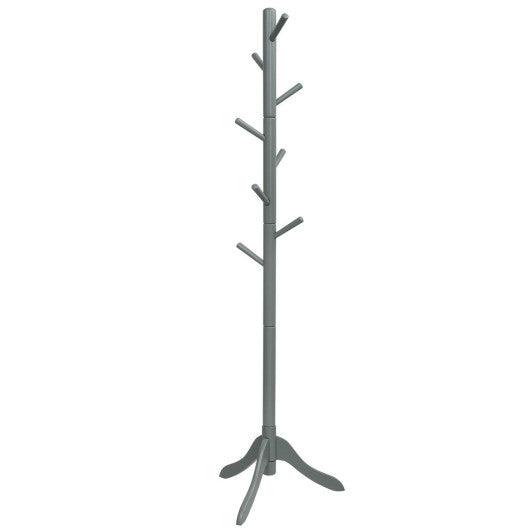 Adjustable Wooden Tree Coat Rack with 8 Hooks-Gray at Set Shop and Smile