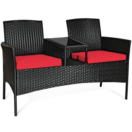Wicker Patio Conversation Furniture Set with Removable Cushions and Table-Red at Set Shop and Smile