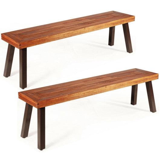 Set of 2 Patio Acacia Wood Dining Benches at Set Shop and Smile