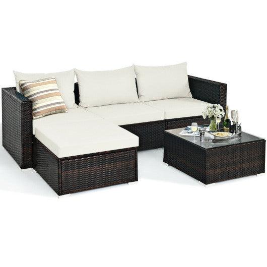 5 Pieces Patio Rattan Furniture Set with Coffee Table-Off White at Set Shop and Smile