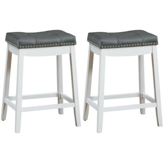 Set of 2 24-Inch Height Backless Counter Stool with Footrest-White at Set Shop and Smile