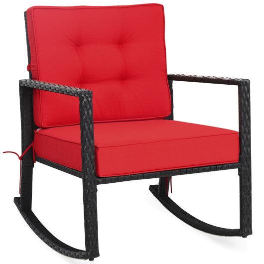 Patio Rattan Rocker Outdoor Glider Rocking Chair Cushion Lawn-Red at Set Shop and Smile