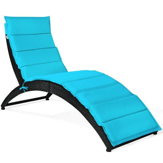 Folding Patio Rattan Portable Lounge Chair Chaise with Cushion-Turquoise at Set Shop and Smile