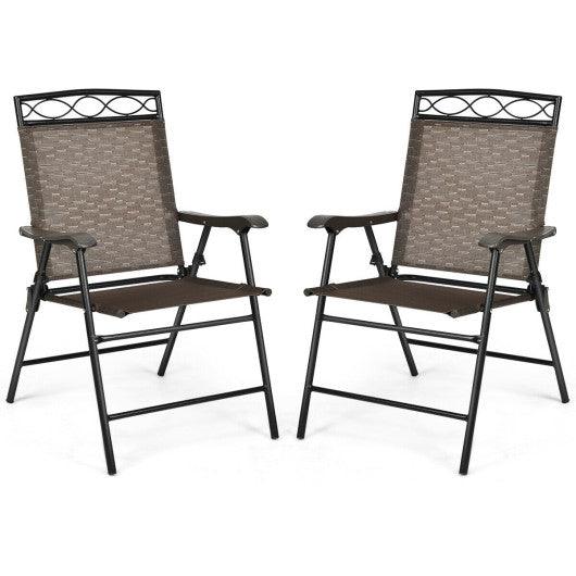 Set of 2 Patio Folding Chairs Sling Portable Dining Chair Set with Armrest at Set Shop and Smile