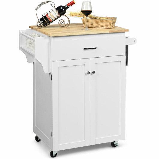 Utility Rolling Storage Cabinet Kitchen Island Cart with Spice Rack-White at Set Shop and Smile