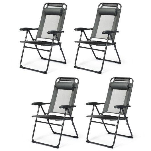 4 Pieces Patio Garden Adjustable Reclining Folding Chairs with Headrest-Gray at Set Shop and Smile