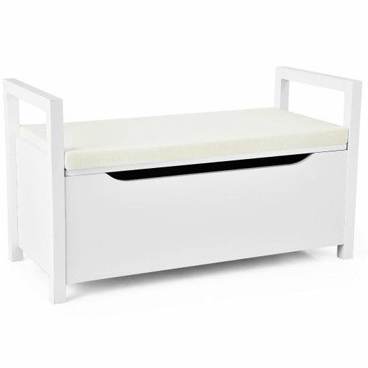 34.5 ×15.5 ×19.5 Inch Shoe Storage Bench with Cushion Seat for Entryway-White at Set Shop and Smile
