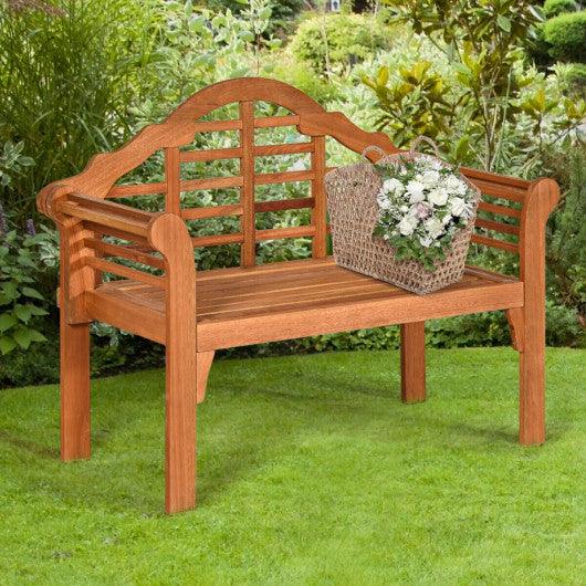 49 Inch Eucalyptus Wood Outdoor Folding Bench with Backrest Armrest for Patio Garden at Set Shop and Smile