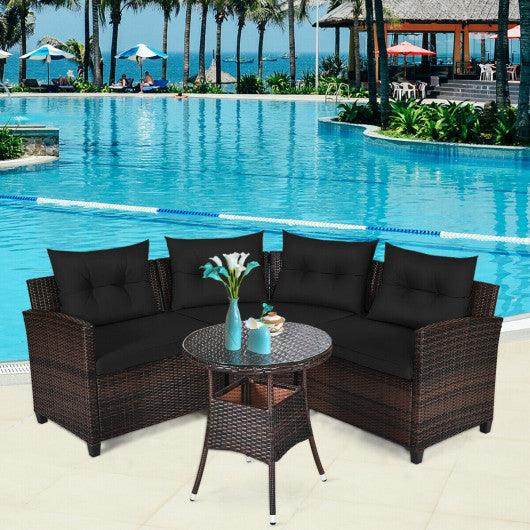 4 Pieces Outdoor Cushioned Rattan Furniture Set-Black at Set Shop and Smile