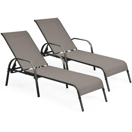 2 Pcs Outdoor Patio Lounge Chair Chaise Fabric with Adjustable Reclining Armrest-Brown at Set Shop and Smile