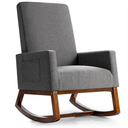 Rocking High Back Upholstered Lounge Armchair with Side Pocket-Gray at Set Shop and Smile