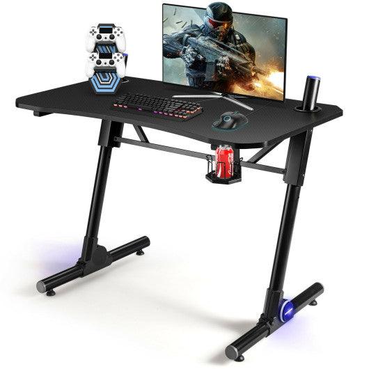 43.5 Inch Height Adjustable Gaming Desk with Blue LED Lights at Set Shop and Smile