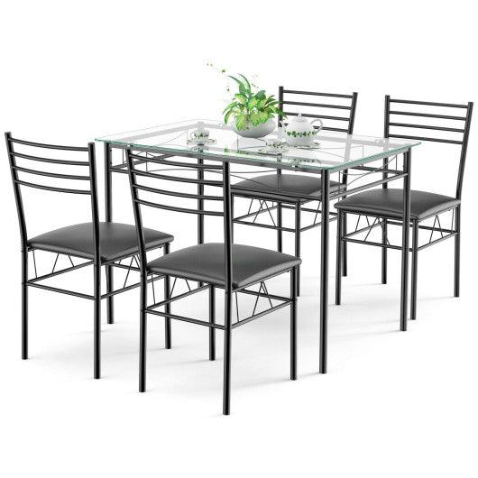 5 Pieces Dining Set with Tempered Glass Top Table and 4 Upholstered Chairs at Set Shop and Smile